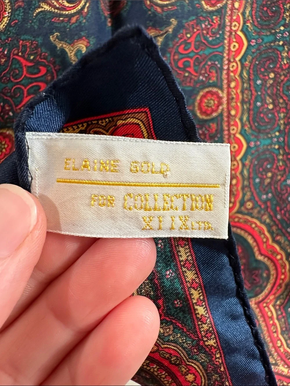 Elaine Gold for Collection XIIX 100% Silk Vintage Paisley Blue Red Women Scarf